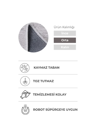 Azra Oval Gri Halı Kaymaz Taban, Yumuşak Dokulu Antre Ve Mutfak Kilimi