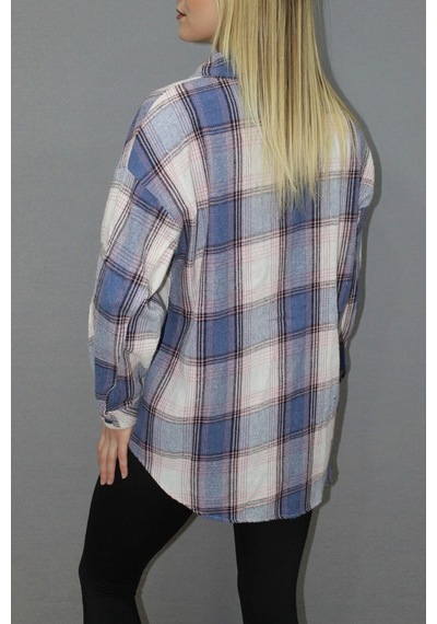 Saklımoda Oversize Ekose Gömlek Mavi - 4686.140 Çok Renkli