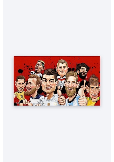 Tam Renk Futbolcu Karikatür Dekoratif Kanvas Duvar Tablosu Çok Renkli