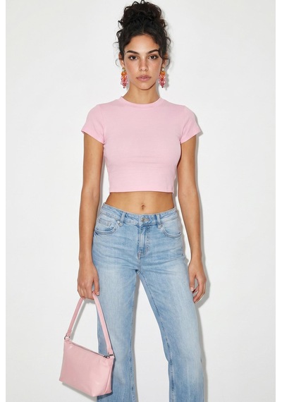 Shade Kadın Kısa Kollu Bisiklet Yaka Crop T-shirt 60286904 - Pembe Shade Kadın Kısa Kollu Bisiklet Yaka Crop T-shirt 60286904 - Pembe