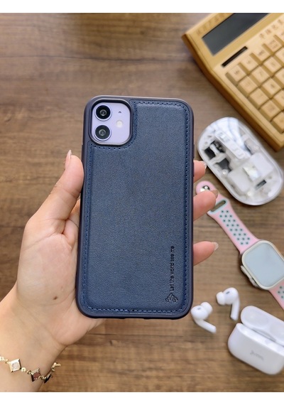 Apple iPhone 11 Uyumlu Premium Deri Dokulu Darbelere Karşı Dayanıklı Nazal Silikon Kılıf Lacivert