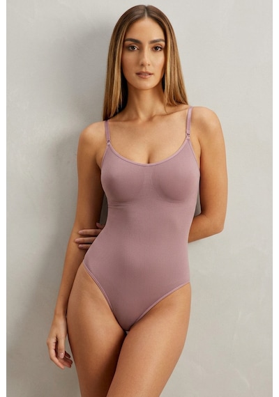 Fit Women Kadın Dikişsiz Örgü Askılı Gül Kurusu Full Body