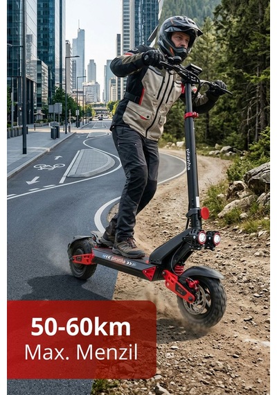 5025-k 1000w Elektrikli Scooter 48v 15.6ah 50-60 Km Menzil Katlanabilir Çift Süspansiyon Off-road Lastik Kırmızı