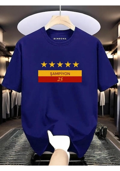 Şampiyon 25 Baskılı Unisex Tişört Saks Mavisi
