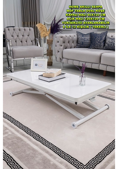 Sehpam Akıllı Home Üst Tabla Mdf Beyaz Oval Köşe Alt Beyaz Beyaz - Beyaz