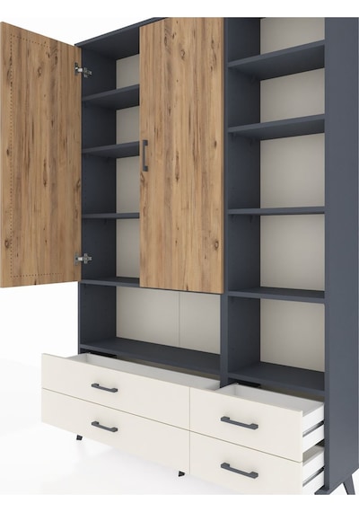 Arges Dolap 10 Raflı 4 Çekmeceli 2 Kapaklı 132x30x195 Antrasi... Antrasit Arges Dolap 10 Raflı 4 Çekmeceli 2 Kapaklı 132x30x195 Antrasi... Antrasit