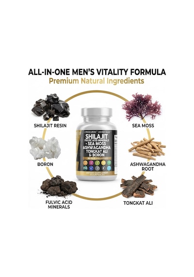 Shilajit + Sea Moss + Coq10 + Pqq + Boron + Black Pepper + Tongali + Boron 90 Capsul Usa Menşei