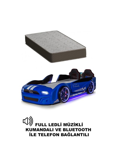 Mavi Arabalı Yatak Kapıları Açılan Mustang Full Ledli Kumandalı Ve Müzikli + Ortopedik Yatak Mavi Arabalı Yatak Kapıları Açılan Mustang Full Ledli Kumandalı Ve Müzikli + Ortopedik Yatak