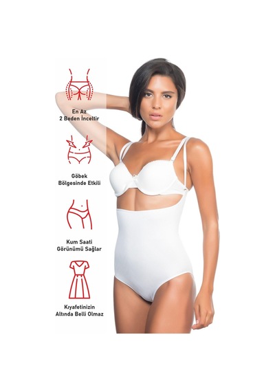 Beyaz Mı Emay 2073 Göğüsü Açık Desenli Body Korse Beyaz