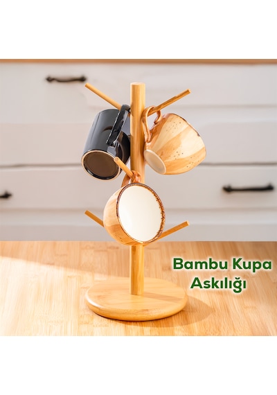 Kosova Bmb-110 Tezgah Üstü Bambu Kupa Askılığı Fincan Askılığı Ahşap