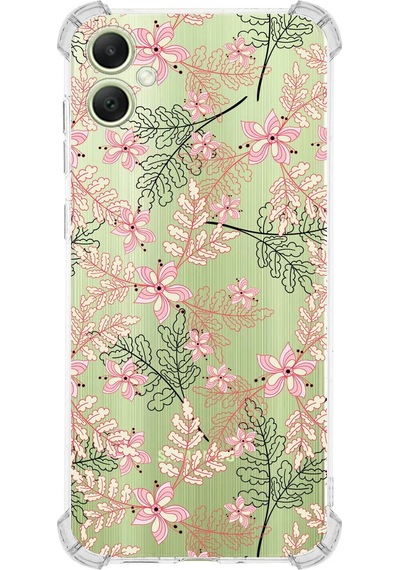 Samsung A05 Uyumlu Köşe Korumalı Floral Kırmızı Tasarımlı Şeffaf Silikon Kılıf