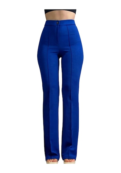 Thiff Gymwear Krep Kumaş Likralı Önü Çimalı Mavi Kadın Palazzo Pantolon