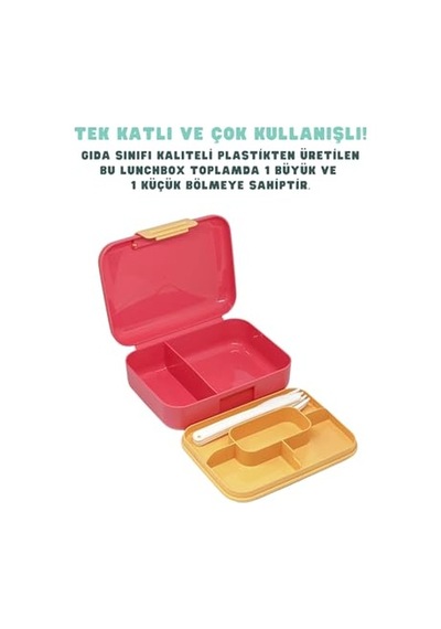 Bento 1600ml Lunchbox Sevimli Kedi Desenli Tek Katlı 2 Bölmeli Pp Plastik Sefer Tası Yemek Kutusu