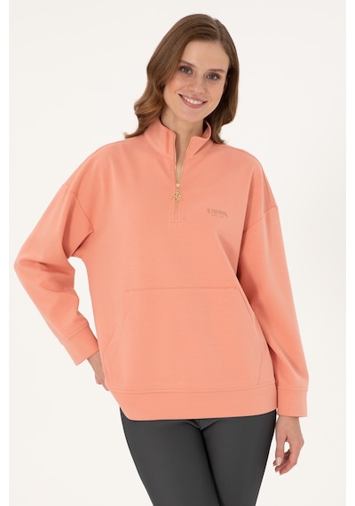 U.S. Polo Assn. Kadın Somon Dik Yaka Fermuarlı Sweatshirt 50297316-VR047 U.S. Polo Assn. Kadın Somon Dik Yaka Fermuarlı Sweatshirt 50297316-VR047