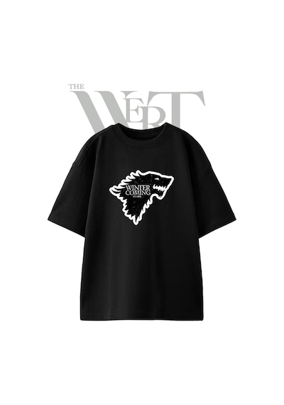 Thewert Direwolf Stark Tasarım Baskılı Ünisex Siyah Oversize T-shirt