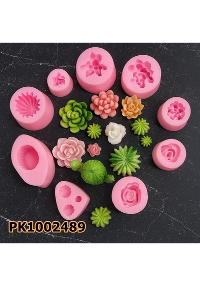 Pk1002489 - Silikon Kalıp Mum Kalıbı - Sukulent Kaktüs 9'lu Set Renksiz