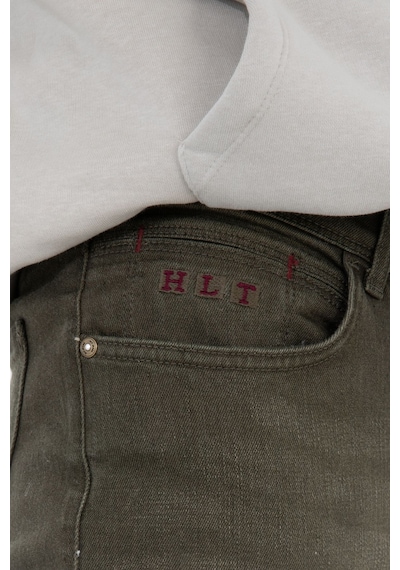 HLT Jeans Erkek Slim Fit Dar Kesim Esnek Likralı Denim Jeans Kot Pantolon 001 Koyu Haki