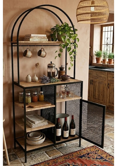 Capella Kahve Köşesi Standı & Çok Amaçlı Mutfak Dolabı - Tel Kapaklı Siyah 80x180cm