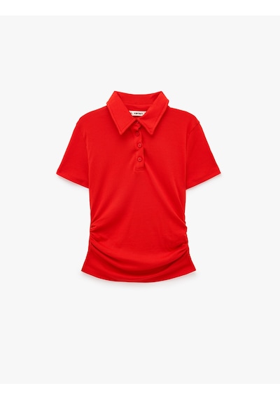 Koton Modal Kumaş Düğmeli Kısa Kollu Drapeli Polo Yaka Tişört Kırmızı 7wal10186ık
