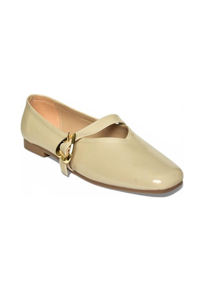 Fox Shoes Y726632608 Bej Rugan Kalp Toka Detaylı Kadın Babet Bej