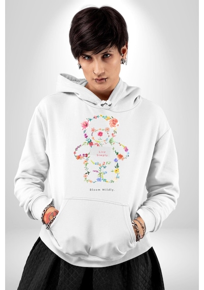 Sadece Yaşamak Kadın Erkek Beyaz Kapüşonlu Sweatshirt Hoodie Beyaz