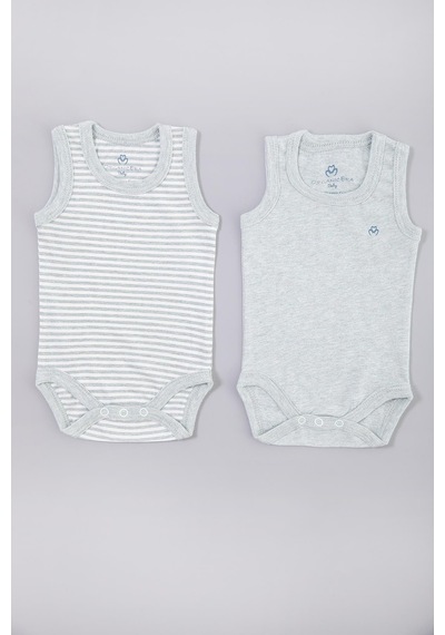 Organicera Organik Bebek Atlet Body, 2 Li Set , Aqua Melange Mint