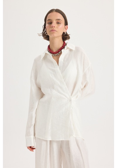 Mai Collection Mai Studios Co. Yovena Düğme Detay Ekru Oversize Gömlek ekru