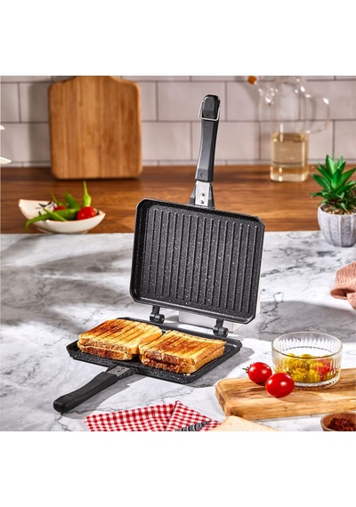 Çift Taraflı Ocak Üstü Döküm Tost Makinesi, Granit Efektli Yanmaz Yapışmaz Sandviç Ve Tost Tavası - Hamburger, Omlet Ve Aperatifler İçin İdeal Ergonomik Saplı Kolay Temizlenebilir Grill Tava Siyah Çift Taraflı Ocak Üstü Döküm Tost Makinesi, Granit Efektli Yanmaz Yapışmaz Sandviç Ve Tost Tavası - Hamburger, Omlet Ve Aperatifler İçin İdeal Ergonomik Saplı Kolay Temizlenebilir Grill Tava Siyah