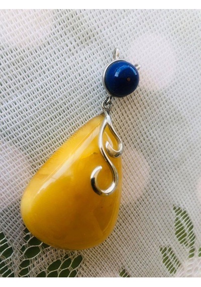 Doğal Kaya Damla Kehribar Lapis Lazuli Taşlı Kolye Ucu 19,05 Gram