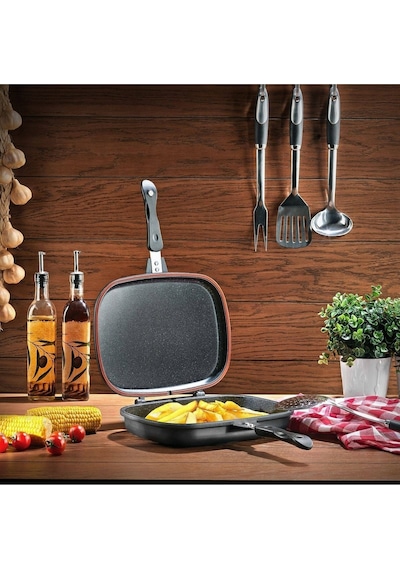 Schafer Diva Double İkili Ayrılabilir Grill Pan Kare Çift Taraflı Tava 2 Parça Siyah