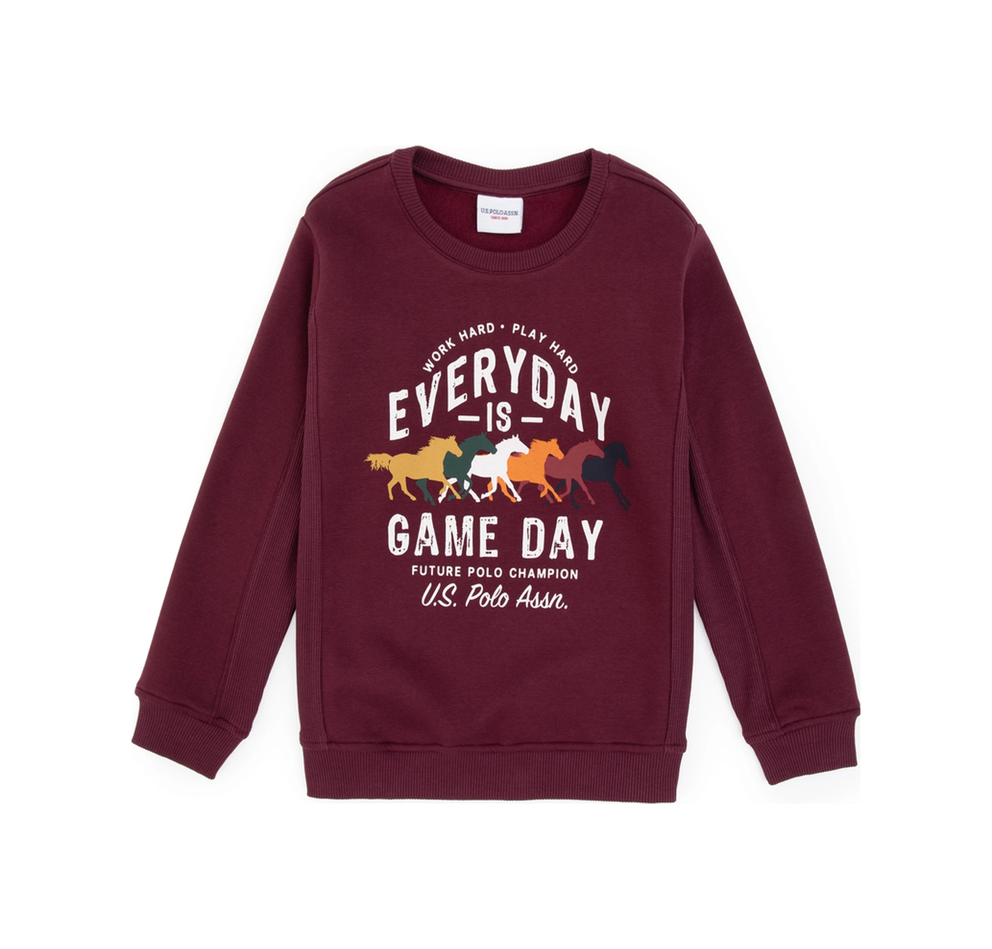 U.S. Polo Assn. Erkek Çocuk Bordo Şardonlu Bisiklet Yaka Sweatshirt 50316406-VR177