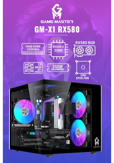 Game Master GM-X1 R5-5500 16 GB 512 GB M.2 8 GB RX580 Free Dos Masaüstü Oyuncu Bilgisayarı