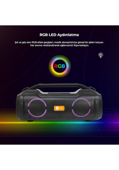 Lecoo DS153 Bluetooth 5.0 80W IPX5 Su Geçirmez RGB TWS Taşınabilir Hoparlör Siyah