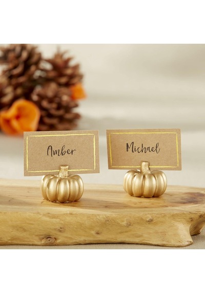Kate Aspen Fall Decor Mini Altın Kabak Masa Kartı Tutucu 6 Adet , Şükran Günü Masa Dekorasyonu, Sonbahar Temalı Genel