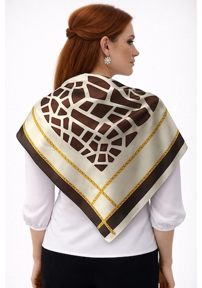 Tarzını Seç Kahverengi Mozaik Zincir Fular / Bandana / Aksesuar / Şal / Eşarp 70x70