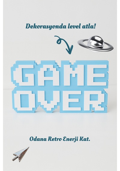 Retro Game Over Kabartmalı Dekoratif Obje - Mavi Masaüstü Ve Duvar Süsü 15 Cm