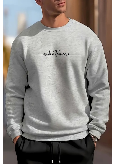 Whatever Baskılı Oversize Sweatshirt Gri