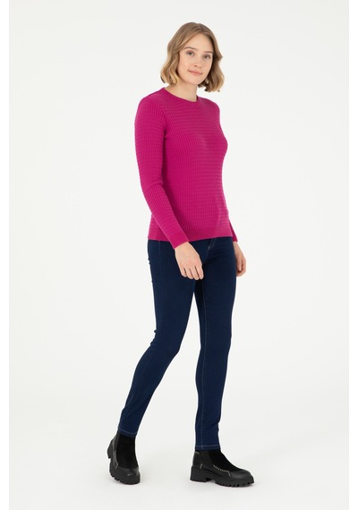 U.S. Polo Assn.  Kadın Fuşya Bisiklet Yaka Basic Kazak 50288979-VR023