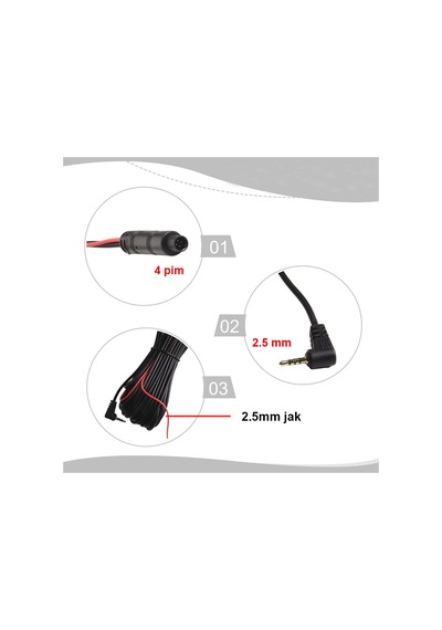 4 pimli 2.5mm araç içi kamera bağlantı kablosu 5m