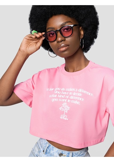 Long Crop Kadın Tshirt K.kol Pembe