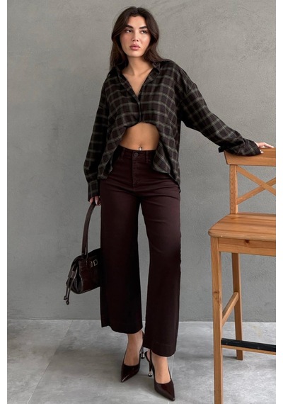 Kahverengi Düz Kesim Geniş Paça Kadın Flared Jean Mg2630 Kahverengi
