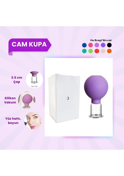 Silikon Vakumlu Cam Yüz Masaj Kupası No:3 Koyu Mor Çok Renkli