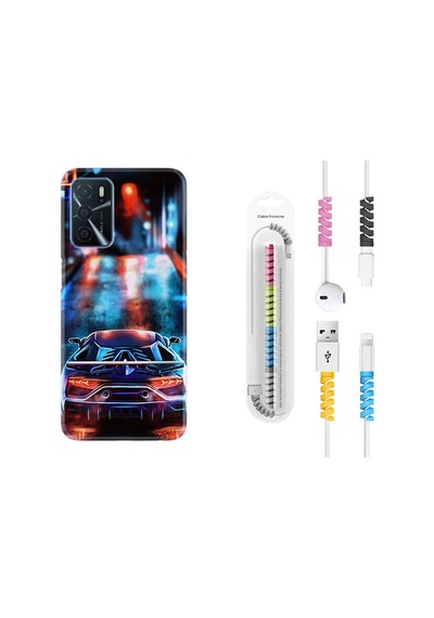 Oppo A16 Kılıf Kablo Koruyuculu Neon Cars 1724