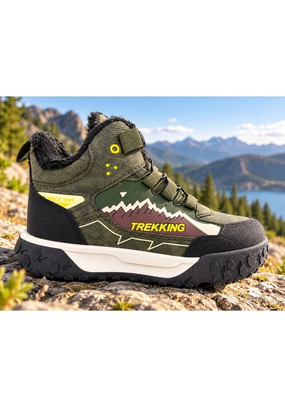 Tutınom Çocuk Mekanizma Bağcıklı Sportif Tasarım İçi Tüylü Outdoor Trekking Bot Haki