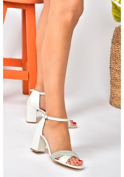 Fox Shoes Sedef Taşlı Kalın Topuklu Kadın Abiye Ayakkabı P820006709 Sedef