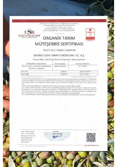 Ergince Organik Erken Hasat Natürel Sızma Zeytinyağı Soğuk Sıkım 0,2 Asit Premium Lezzet 500 ML