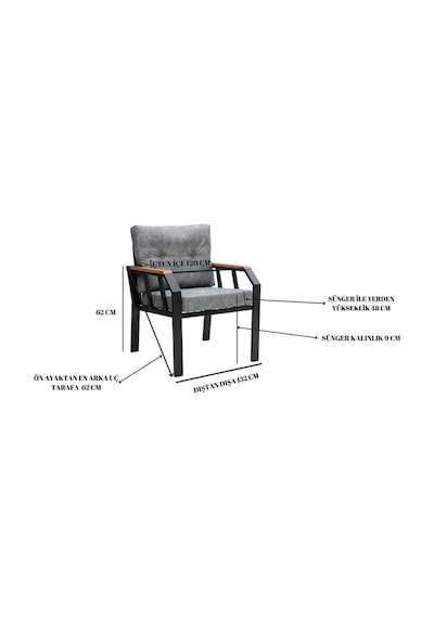 Tu Tienda Nergiz 2+1+1+masa Bahçe Balkon Mutfak Mobilyası,kayrak Gri Kayrak Gri