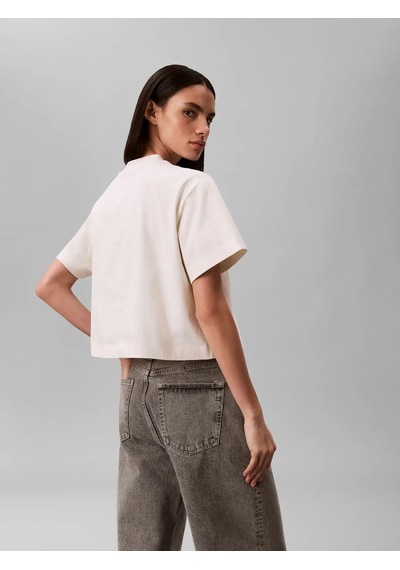 Calvin Klein Ss Cropped Boxy Grap, Yas, Xxs Krem Kadın T-shirt