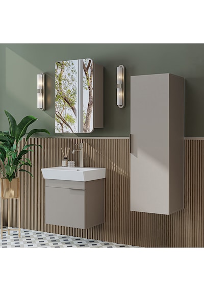 Likya Kapaklı Lavabolu 50 Cm Banyo Alt Dolabı + Üst Dolabı + Banyo Boy Dolabı Kumtaşı Likya Kapaklı Lavabolu 50 Cm Banyo Alt Dolabı + Üst Dolabı + Banyo Boy Dolabı Kumtaşı