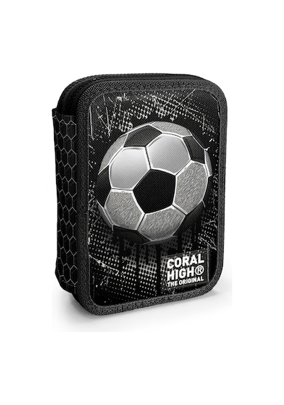 Coral High Kids Futbol Desenli Çift Katlı Kalem Çanta 11153 Siyah - Gri